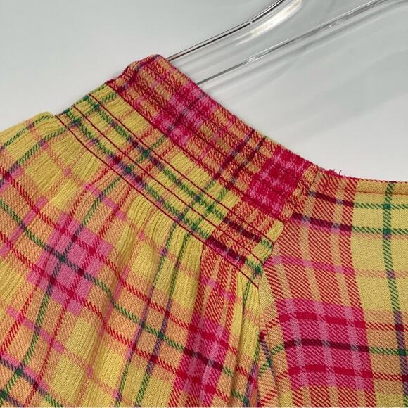 Torrid Smocked Crew Neck Plaid Blouse Pink Yellow Gauze Size 2 - Picture 7 of 10